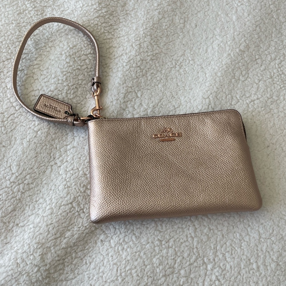 Coach Gold Leather Wristlet with box
